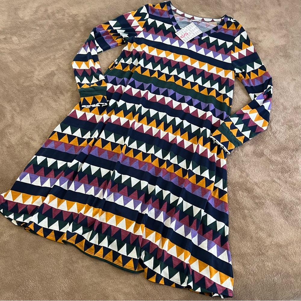 NWT! Lularoe | Emily Swing Dress Geometric Chevron Hidden Pocket Long Sleeve S